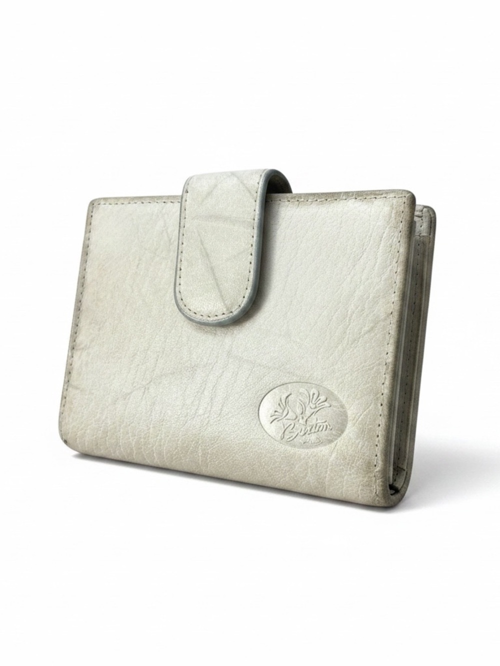 Marbled beige Buxton top grain cowhide leather wallet with a snap